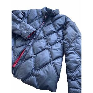 I.E. Relaxed Down Puffer Jacket Womens Medium Diamond Quilted Full Zip Black Red